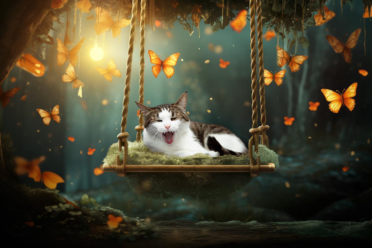 Montage chat drole feerique amusant fun formation photo retouche